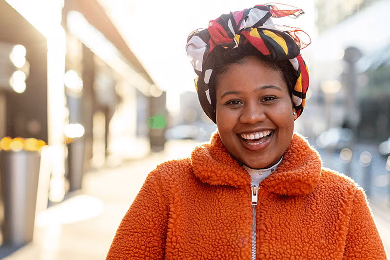happy smiling woman outside
